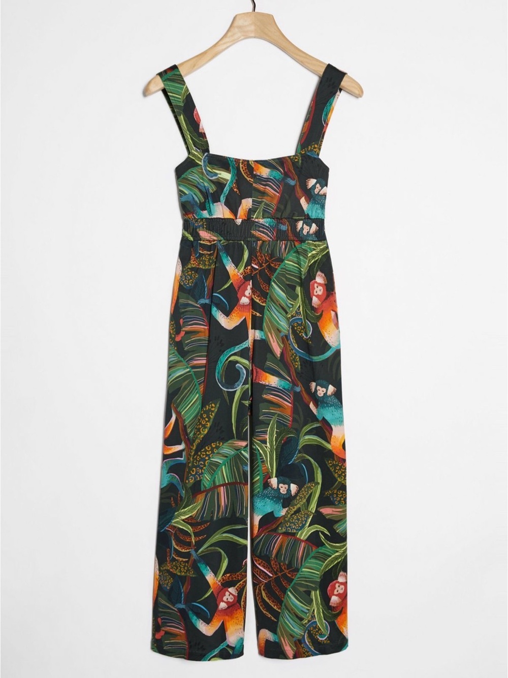 Farm Rio Monkeys Cropped Tropical Print Wide-Leg Jumpsuit - Picture 2 of 9